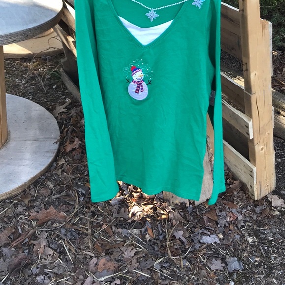 NWT Holiday Editions Embellished Snowman Grn Tee S - Picture 3 of 6